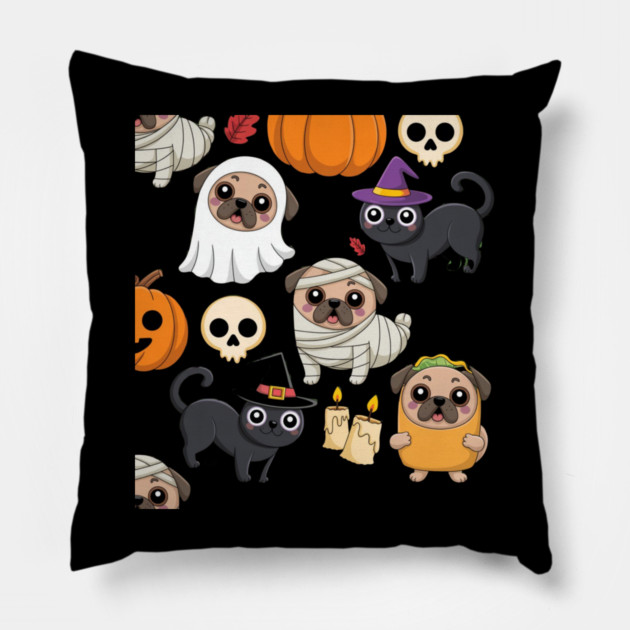 Halloween-Pug Pillow by Creatifly Graphic Tees