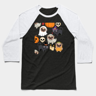 Halloween-Pug Baseball T-Shirt