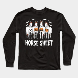 Cute Horse Sheet Ghost Halloween Costume Spooky Season Long Sleeve T-Shirt