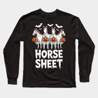 Cute Horse Sheet Ghost Halloween Costume Spooky Season Long Sleeve T-Shirt