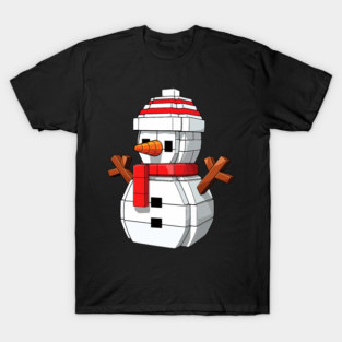 Snow Man Cute Block Building Christmas Builder Brick Master T-Shirt