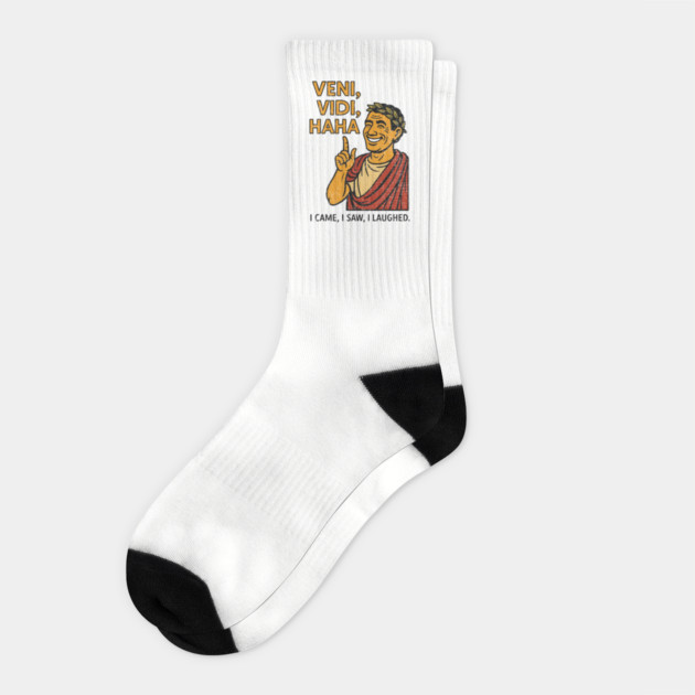 Veni Vidi Haha Caesar Funny History Parody Socks by Anticorporati