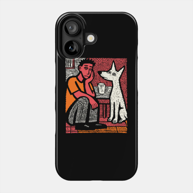 A Man's Best Friend - Folk Art Dog Linocut Phone Case by TuncGK