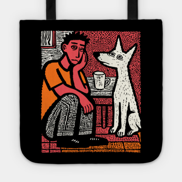 A Man's Best Friend - Folk Art Dog Linocut Tote by TuncGK
