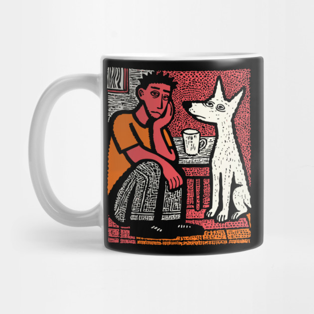 A Man's Best Friend - Folk Art Dog Linocut by TuncGK