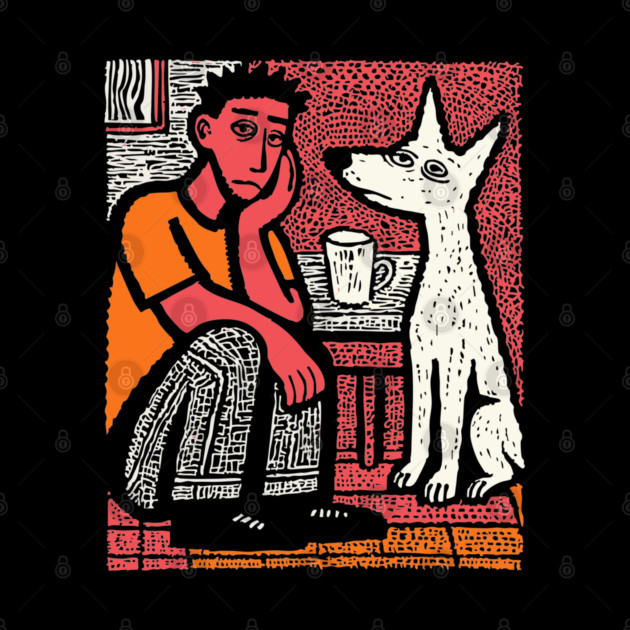 A Man's Best Friend - Folk Art Dog Linocut by TuncGK