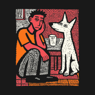 A Man's Best Friend - Folk Art Dog Linocut T-Shirt