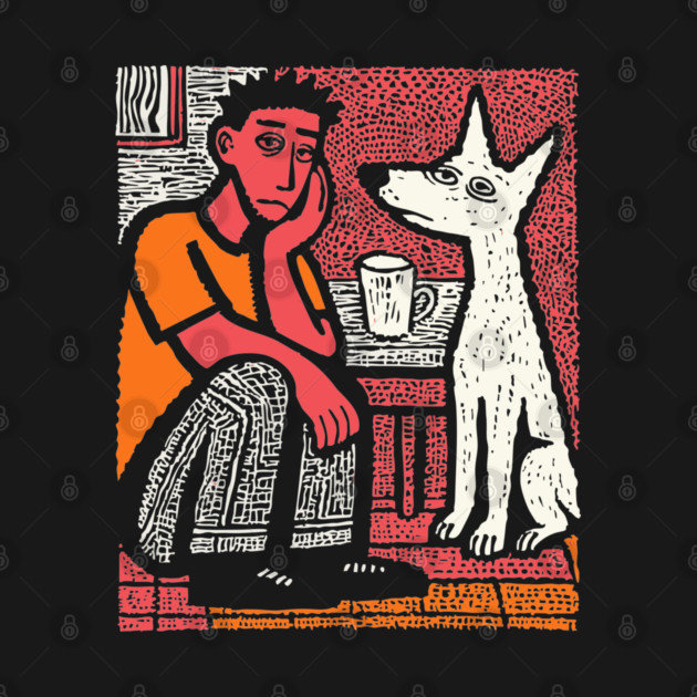 A Man's Best Friend - Folk Art Dog Linocut by TuncGK