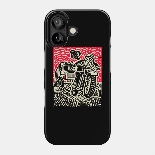 Open Road Rider - Retro Motorcycle Linocut Phone Case by TuncGK