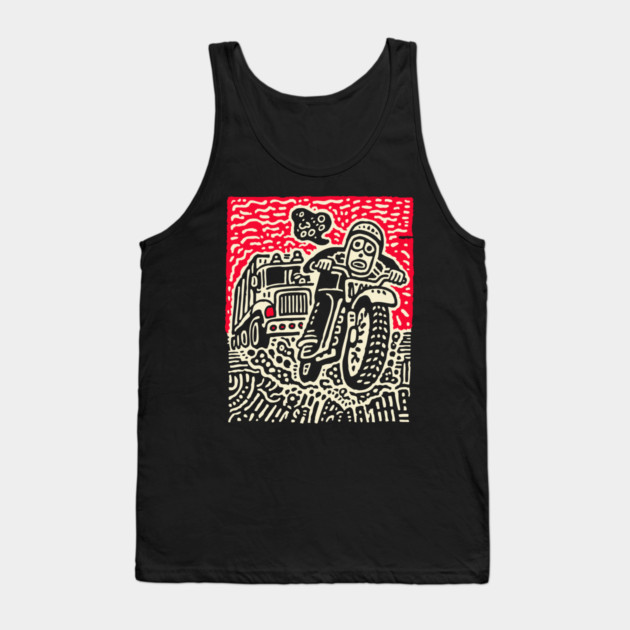 Open Road Rider - Retro Motorcycle Linocut Tank Top by TuncGK