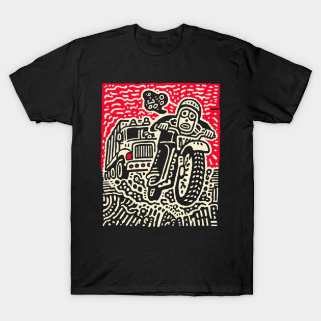 Open Road Rider - Retro Motorcycle Linocut T-Shirt by TuncGK