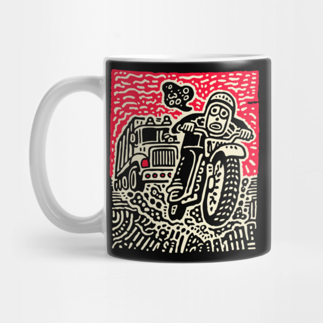 Open Road Rider - Retro Motorcycle Linocut by TuncGK