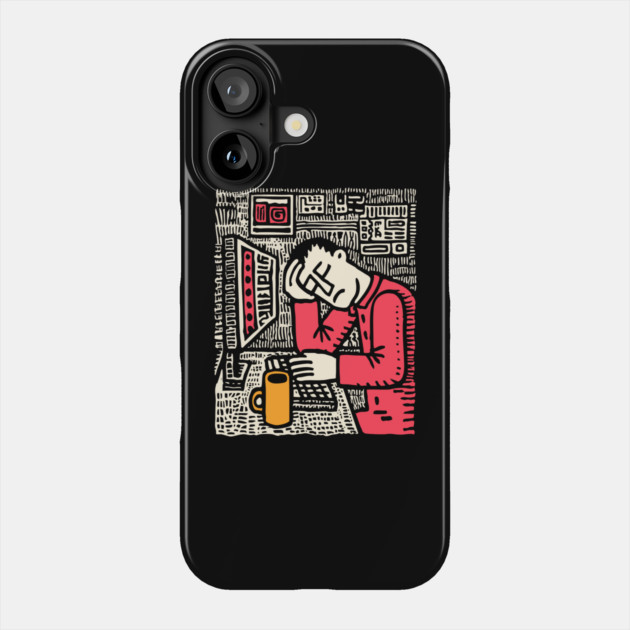 Code and Coffee - Programmer Linocut Art Phone Case by TuncGK