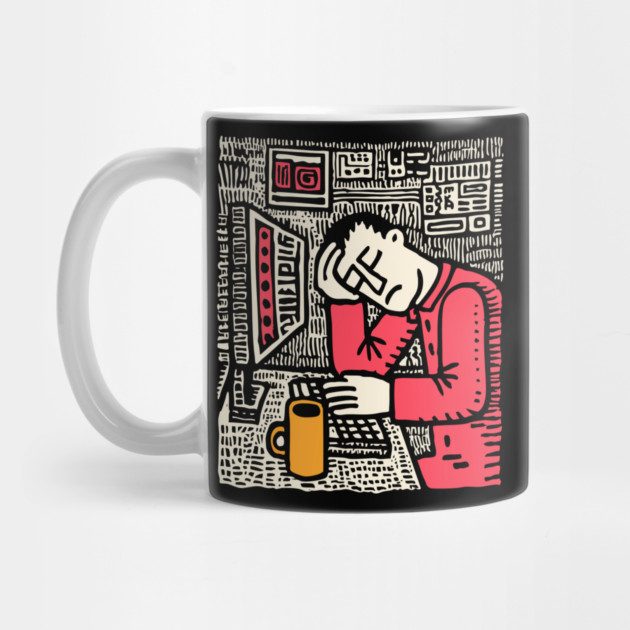 Code and Coffee - Programmer Linocut Art by TuncGK