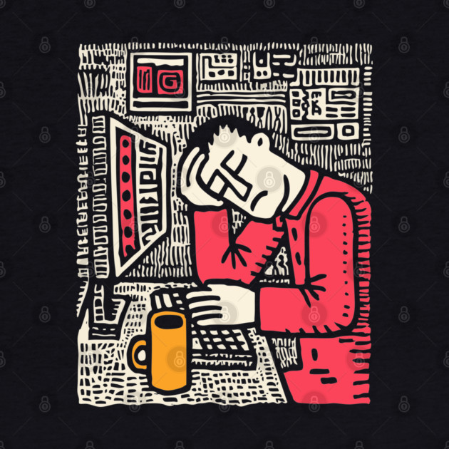 Code and Coffee - Programmer Linocut Art by TuncGK