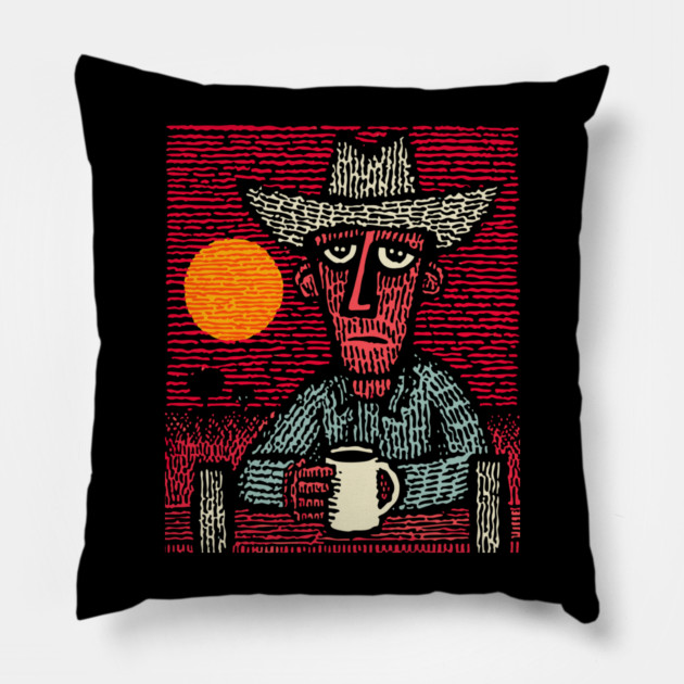 Prairie Morning - Folk Art Cowboy Pillow by TuncGK