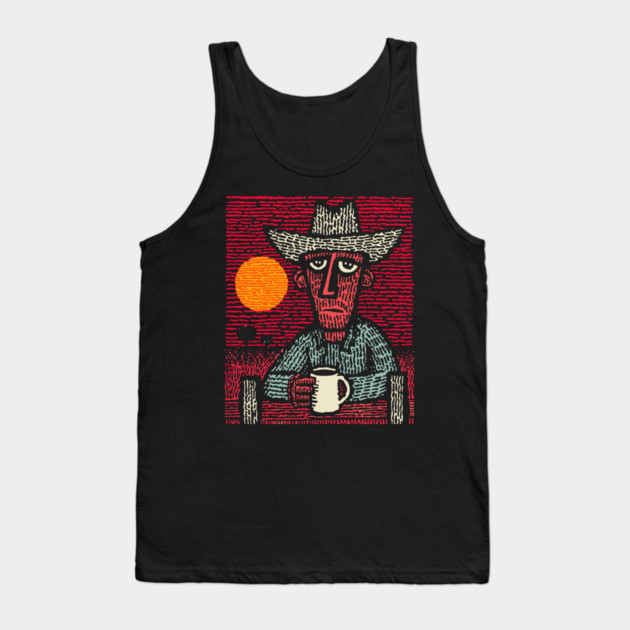 Prairie Morning - Folk Art Cowboy Tank Top by TuncGK