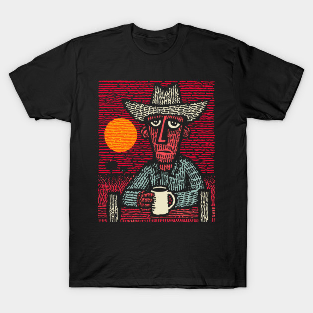 Prairie Morning - Folk Art Cowboy T-Shirt by TuncGK