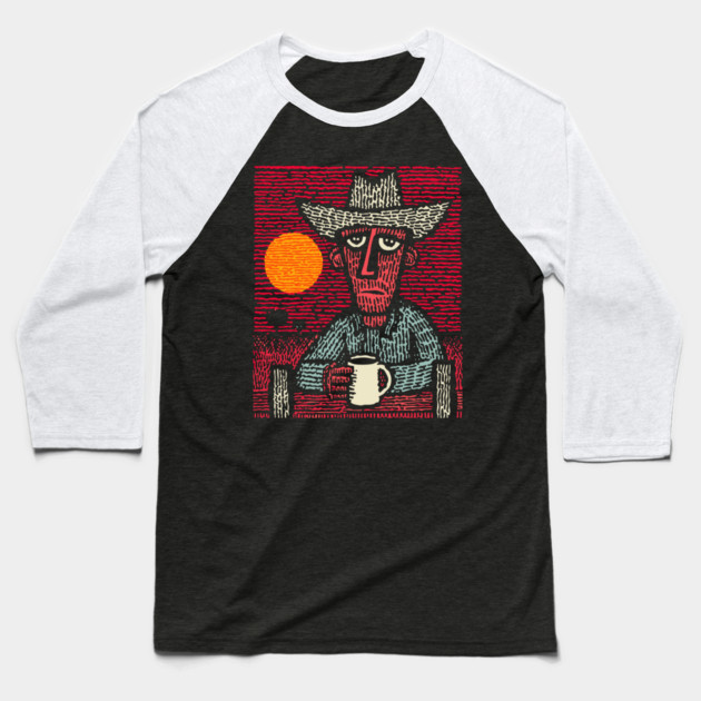 Prairie Morning - Folk Art Cowboy Baseball T-Shirt by TuncGK