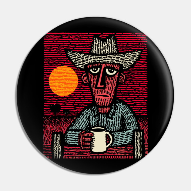 Prairie Morning - Folk Art Cowboy Pin by TuncGK