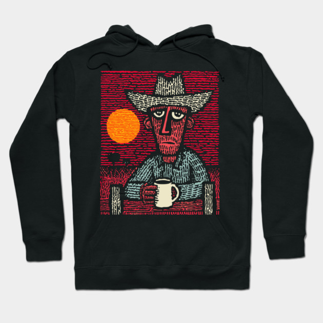 Prairie Morning - Folk Art Cowboy Hoodie by TuncGK