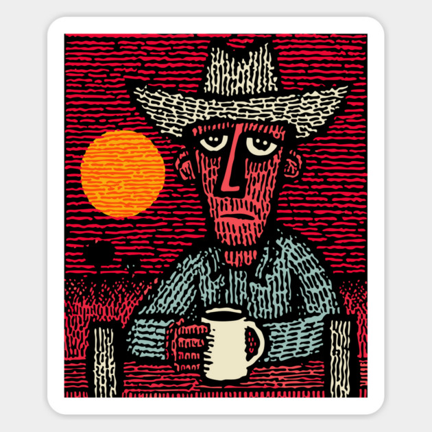 Prairie Morning - Folk Art Cowboy Magnet by TuncGK