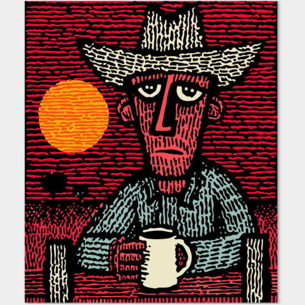 Prairie Morning - Folk Art Cowboy Wall Art by TuncGK