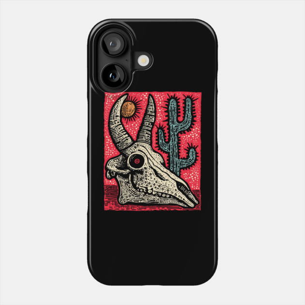 Desert Ghost - Southwestern Skull Linocut Phone Case by TuncGK