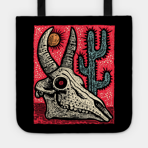 Desert Ghost - Southwestern Skull Linocut Tote by TuncGK