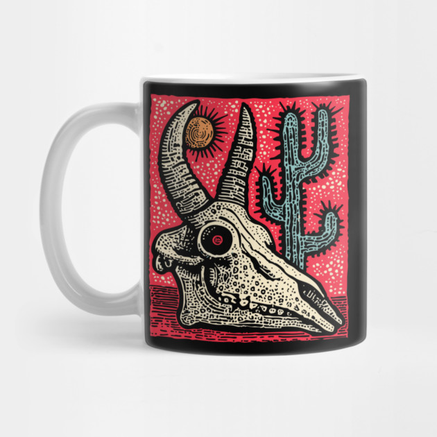 Desert Ghost - Southwestern Skull Linocut by TuncGK