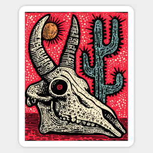 Desert Ghost - Southwestern Skull Linocut Magnet