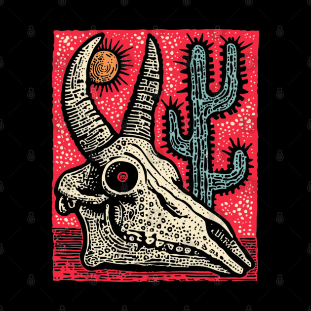 Desert Ghost - Southwestern Skull Linocut by TuncGK