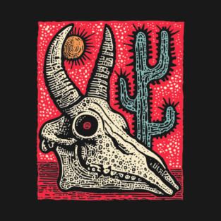 Desert Ghost - Southwestern Skull Linocut T-Shirt