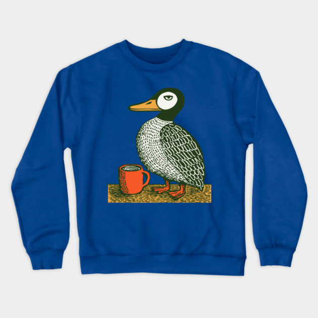 The Distinguished Duck - Woodblock Print Bird Crewneck Sweatshirt by TuncGK