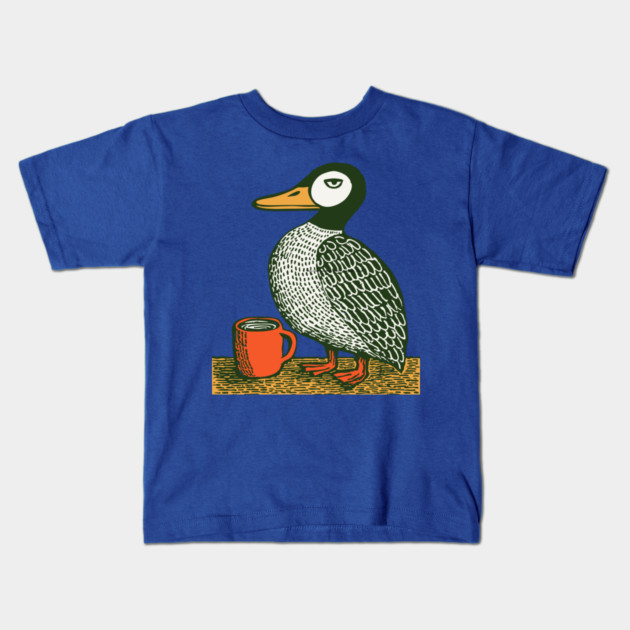 The Distinguished Duck - Woodblock Print Bird Kids T-Shirt by TuncGK