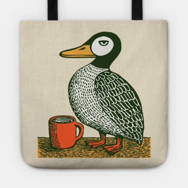The Distinguished Duck - Woodblock Print Bird Tote by TuncGK