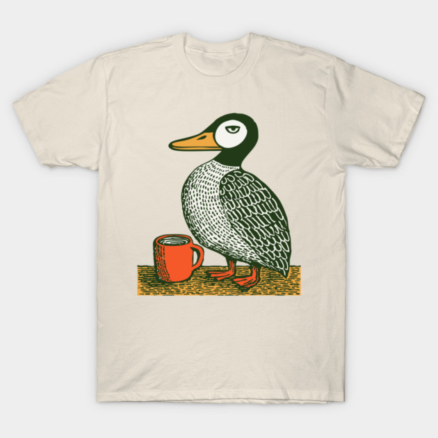 The Distinguished Duck - Woodblock Print Bird T-Shirt by TuncGK