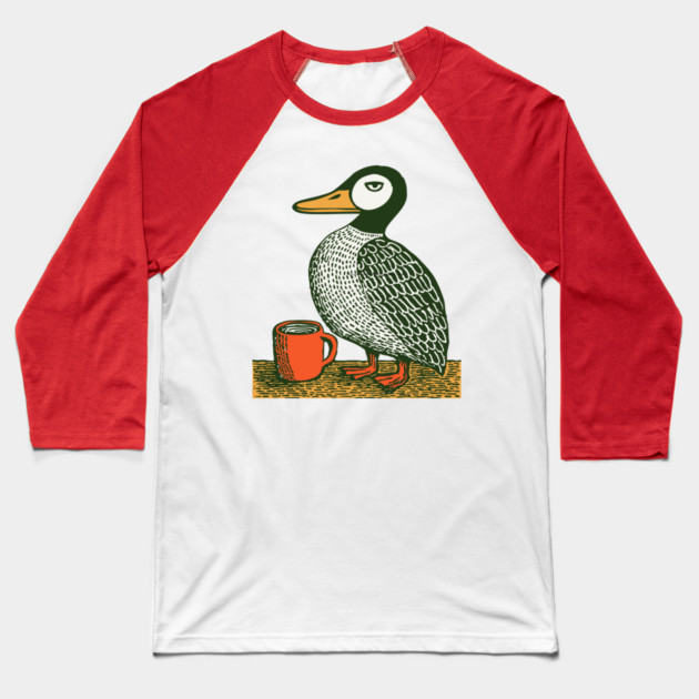 The Distinguished Duck - Woodblock Print Bird Baseball T-Shirt by TuncGK