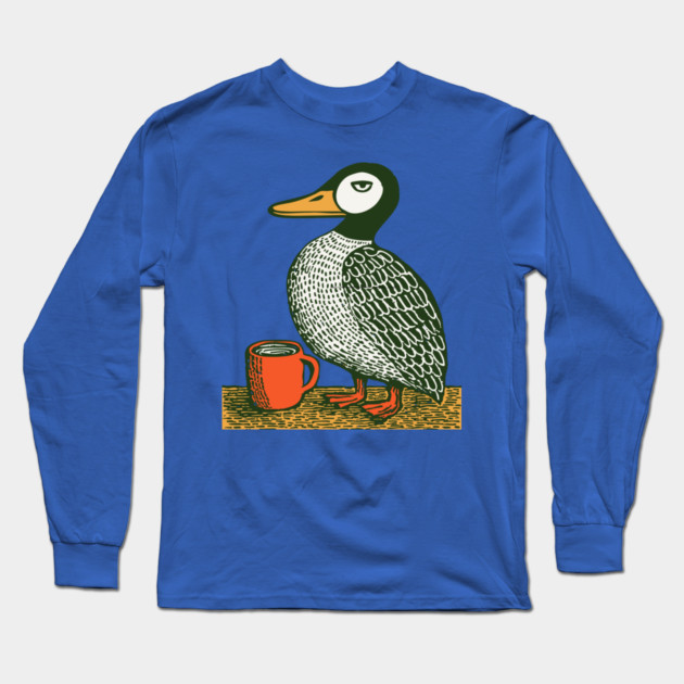 The Distinguished Duck - Woodblock Print Bird Long Sleeve T-Shirt by TuncGK