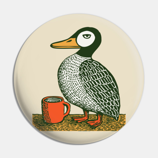 The Distinguished Duck - Woodblock Print Bird Pin by TuncGK
