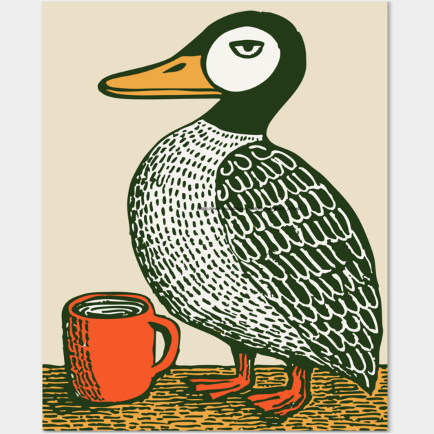 The Distinguished Duck - Woodblock Print Bird Wall Art by TuncGK