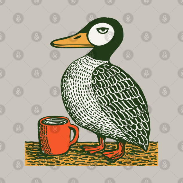 The Distinguished Duck - Woodblock Print Bird by TuncGK