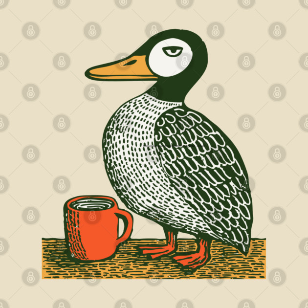 The Distinguished Duck - Woodblock Print Bird by TuncGK