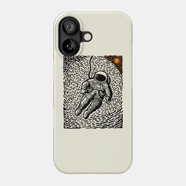 Cosmic Drift - Woodcut Astronaut in Space Phone Case by TuncGK