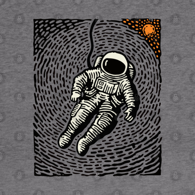 Cosmic Drift - Woodcut Astronaut in Space by TuncGK
