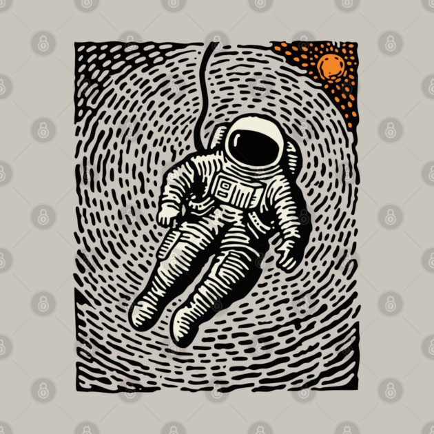 Cosmic Drift - Woodcut Astronaut in Space by TuncGK