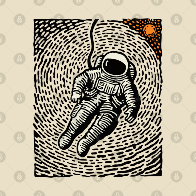Cosmic Drift - Woodcut Astronaut in Space by TuncGK
