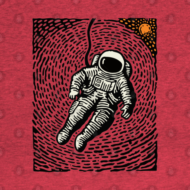 Cosmic Drift - Woodcut Astronaut in Space by TuncGK