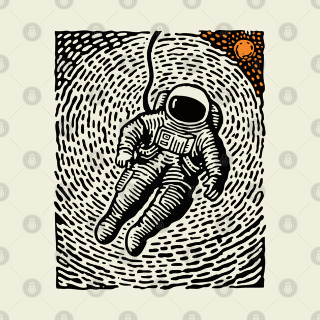 Cosmic Drift - Woodcut Astronaut in Space by TuncGK