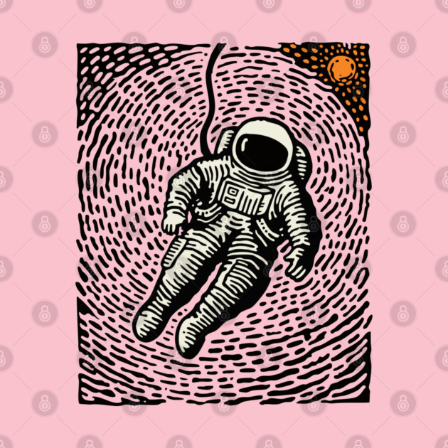 Cosmic Drift - Woodcut Astronaut in Space by TuncGK